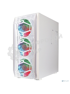 Компьютерный корпус Ginzzu GL 390 боковая дверца закаленное стекло на петлях на магнитах, controller CRC10, 4* 12R6W FAN 12CM RGb белый