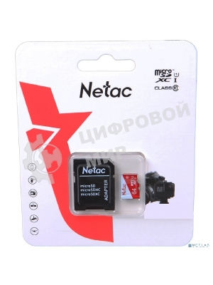 Флеш карта Netac P500 ECO 64Gb MicroSDXC U1/C10 up to 80Mb/s, retail pack with SD Adapter