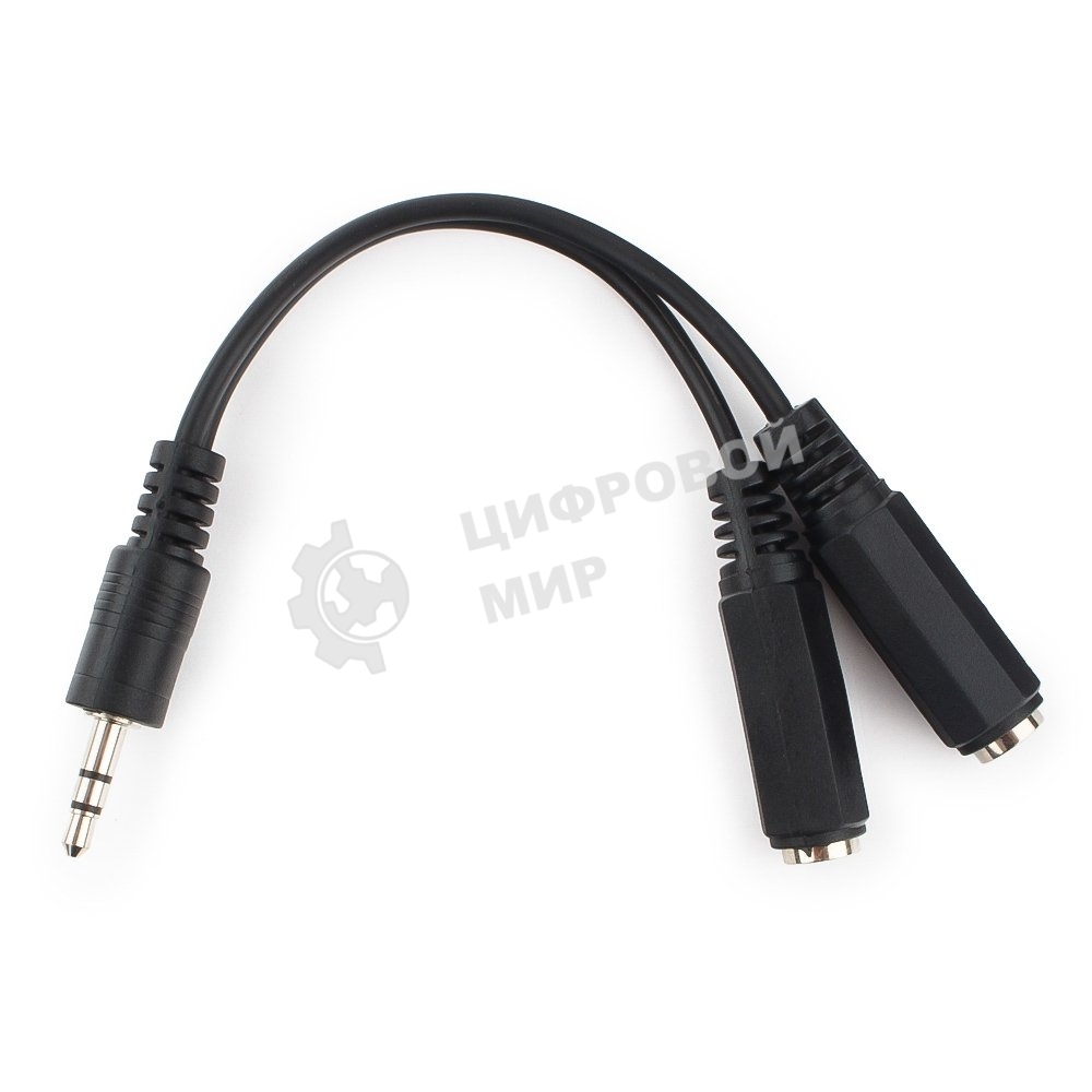 Кабель разветвитель аудио сигнала Cablexpert CCA-415-0.1M, Jack3.5 папа->2х Jack3.5 мама 10 см, черный