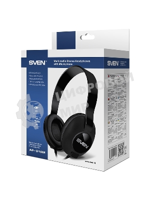 Проводные наушники SVEN AP-310M черный, накладные, jack 3.5 мм, встроенный микрофон