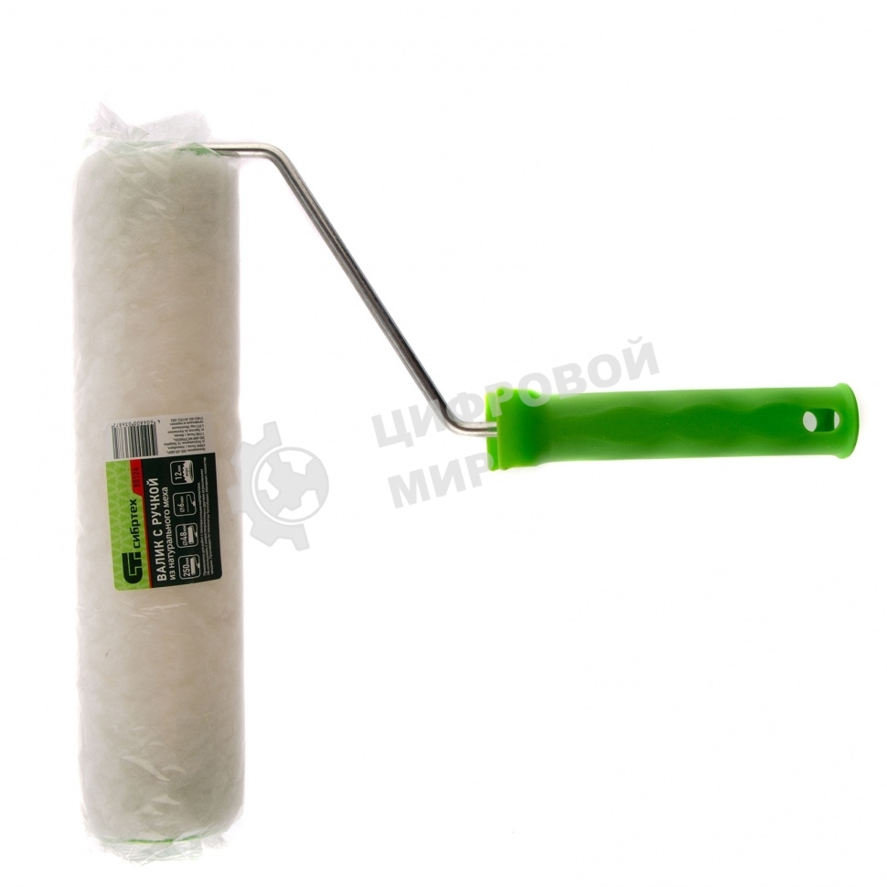 Валик с натуральным мехом Сибртех, с ручкой, 250 мм, ворс 12 мм, D 48 мм, D ручки 6 мм