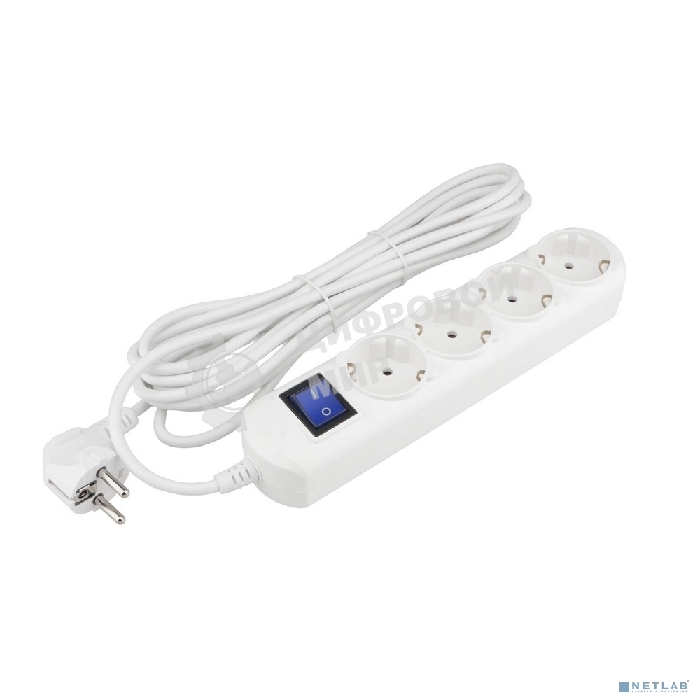 Удлинитель PC 3 м, 4 р с/з, с выкл.16А бел. PC-5B-3M
