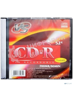 Диск CD-R VS (PERFEO)700 Mb, 52x, Slim Case (5), Printable (5/200)