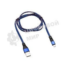 Кабель Rexant USB-microUSB 1 м, плоский провод, синяя джинсовая оплетка