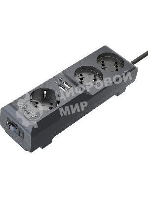 Сетевой фильтр Surge protector Pilot 3G 3xGP euro outlets, 10А/2.2 кВа, 2xUSB, 1.8m, черный