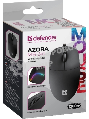 Мышь проводная Defender Azora MB-241 черный, 1200 dpi, USB, кнопки - 3
