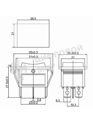 Выключатель клавишный Rexant 250V 15А (6с) ON-OFF-ON черный с нейтралью (RWB-508, SC-767) (в упак. 1 шт.)