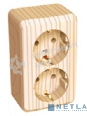 Розетка 2-м ОП Этюд Дача 16А защ. шторки с заземл. сосна SchE PA16-008D