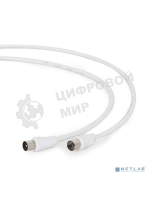 Кабель телевизионный Cablexpert CCV-515-W, Coaxial M/F, белый, 1.8м