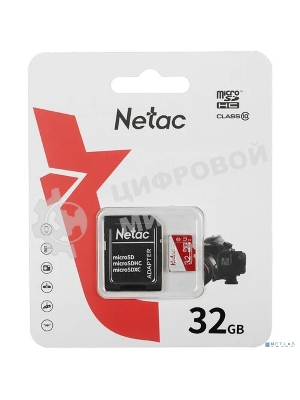 Флеш карта Netac P500 ECO 32Gb MicroSDHC C10 up to 80Mb/s, retail pack with SD Adapter