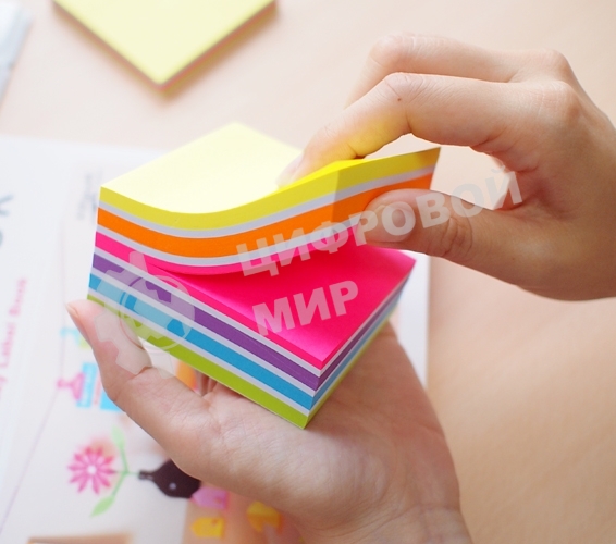 Блок самоклеящийся бумажный Stick`n 21538 76x76 мм, 400 листов, 70 г/м2, неон+пастель, 6 цветов в упаковке
