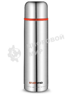 Термос Starwind 10-1000 1 л. серебристый/красный, картонная коробка