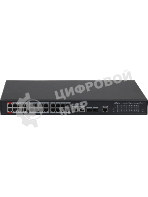 Kоммутатор 24-портовый гигабитный управляемый с PoE DAHUA, уровень L2 Порты: 24 RJ45 10/100/1000 Мбит/с; IEEE802.3af/IEEE802.3at/Hi-PoE/IEEE802.3bt, 2 RJ45 10/100/1000 Мбит/с (uplink), 2 SFP 1000 Мбит/с