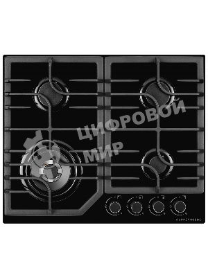 Встраиваемые газовые панели Kuppersberg FG 63 B Газовая варочная панель стекло, ширина 60 см, 4 газовые конфорки,комфорка повышенной мощности,автоподжиг, газ-контроль, чугунные решетки, цвет черный
