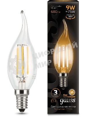 Лампа светодиодная Filament Свеча на ветру E14 9Вт 2700К Gauss 104801109