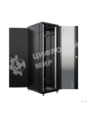NTSS Шкаф напольный универсальный серверный NTSS R 18U 600х800мм, 4 профиля 19, двери стекло и сплошная металл, боковые стенки съемные, регулируемые опоры, разобранный, черный RAL 9005 NTSS-R18U6080GS
