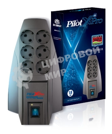 Сетевой фильтр Pilot X-Pro 3 м, 6 розеток, серый, коробка