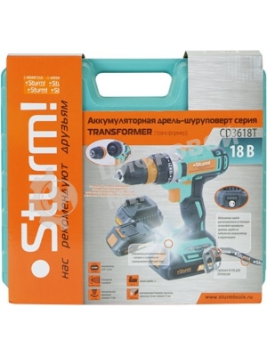 Шуруповерт Sturm! CD3618T, Аккумуляторная, 18В, 2 АКБ, Кейс