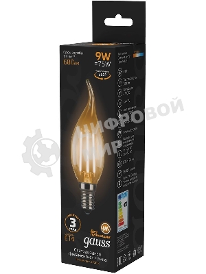 Лампа светодиодная Filament Свеча на ветру E14 9Вт 2700К Gauss 104801109