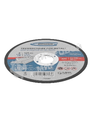 Круг отрезной по металлу Gross WA60TBF 125х1.0х22.2мм, в метал.банке, 10 шт. 743680