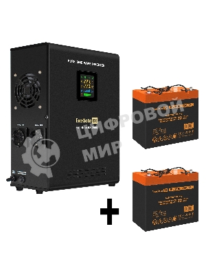 Комплект источника бесперебойного питания Exegate EX296002RUS + батарея 55Aч EX285652RUS 2шт (инвертор, синус, для котла, настенный) ExeGate FineSine SX-2500.LCD.AVR.2SH <2500VA/1800W, чистая синусоида, цветной LCD-дисплей, AVR, 2*Schuko, линейно-интерактивный, крепление настенное/универсальное, черный> + батарея ExeGate HRL 12-55 (12В, 55А·ч) 2шт