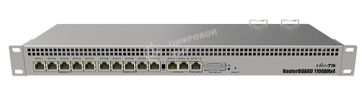 Маршрутизатор MikroTik RB1100AHx4 with Annapurna Alpine AL21400 Cortex A15 CPU (4-cores, 1.4GHz per core), 1Gb RAM, 13xGbit LAN, RouterOS L6, 1U rackmount case, Dual PSU