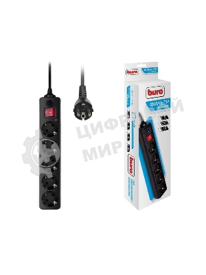 Сетевой фильтр Buro Сетевой фильтр, 5 розеток, 3 метра, черный