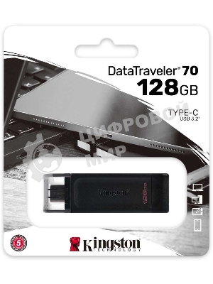 Флешка USB Kingston DataTraveler DT70 (DT70/128Gb), 128Gb, USB Type-C 3.2, R/W 70/45, черный