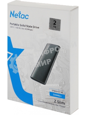 Внешний SSD Netac Z SLIM, 2TB, USB 3.2 Gen 2 Type-C, R/W 550/480, черный