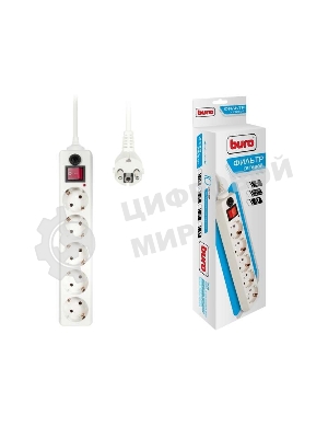 Сетевой фильтр Buro Сетевой фильтр, 5 розеток, 3 метра, белый