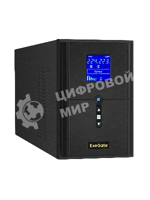 Источник бесперебойного питания (инвертор, синус, для котла) ExeGate SineTower SZ-2000.LCD.AVR.3SH.1C13.USB 2000VA/1600W, чистая синусоида, LCD дисплей, AVR, 3хSchuko+1хC13, USB, линейно-интерактивный, внешняя батарея 24В до 200А·ч, черный