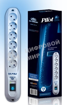 Сетевой фильтр Pilot GL 1.8 м, 6 розеток, белый, коробка