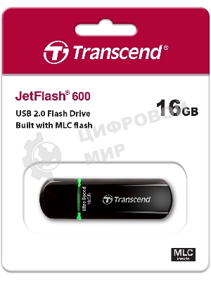 Флешка USB Transcend Jetflash 600 (TS16GJF600), 16Gb, USB 2.0, R/W 30/15, черный/зеленый