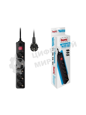 Сетевой фильтр Buro 500SH-1.8-B 1.8 м, 5 розеток, черный, коробка