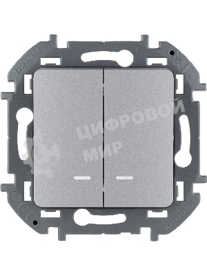 Выключатель 2-клавишный с подсветкой/индикацией 10AX 250 В алюминий