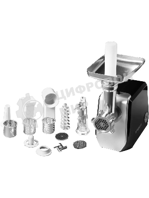 Мясорубка электрическая Hyundai HY-MG4422 черный/серебристый, 1200 Вт, 2.4 кг/мин, реверс, защита от перегрузки, металлический лоток, насадки - 9