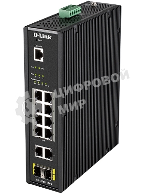 Коммутатор промышленный управляемый D-Link DIS-200G-12PS/A2A 2 уровня с 10 портами 10/100/1000Base-T и 2 портами 1000Base-X SFP (8 портов с поддержкой PoE 802.3af/802.3at (30 Вт), PoE-бюджет до 240Вт)