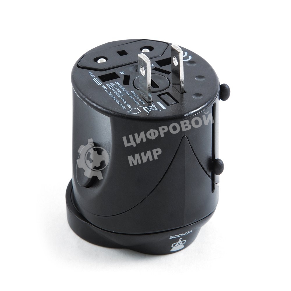 Переходник Konoos Универсальный сетевой переходник для путешествий WTA-1, вилки/розетки EU,US,RU