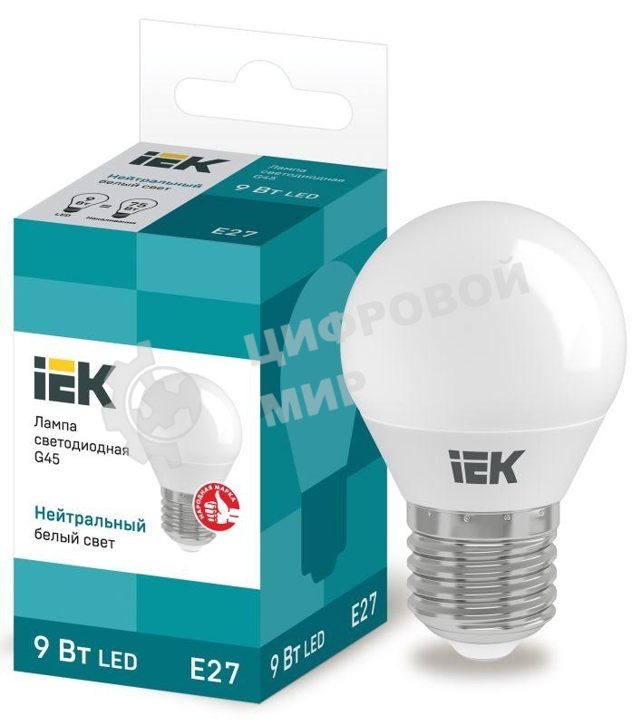 Лампа cветодиодная IEK LLE-G45-9-230-40-E27 ECO G45 шар 9Вт 230В 4000К E27