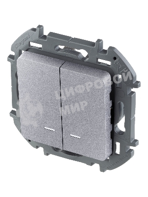 Выключатель 2-клавишный с подсветкой/индикацией 10AX 250 В алюминий