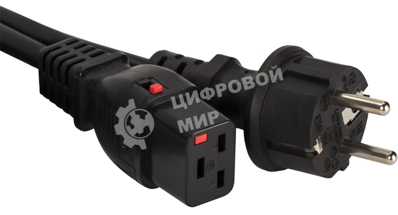 Шнур питания с блокировкой C19-Schuko прямая, 3х1.5, 220В, 16А, черный, 3 метра