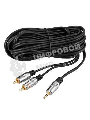Шнур Rexant Стерео 3,5 мм - 2 RCA 5 м (GOLD-металл)