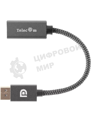 Кабель-переходник DP --> HDMI-F 0.2m, серый металлик, оплетка, 4K@60Hz, Telecom (TA560)