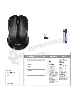 Мышь беспроводная SVEN RX-270W черный, 1600 dpi, радиоканал, USB, кнопки - 4