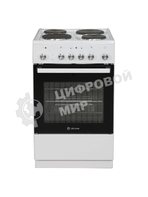 Плита электрическая De Luxe 5004.16Э белый, конфорок 4 шт, духовка 46 л, 50 см x 85 см x 50 см