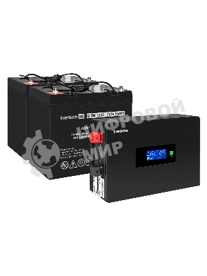 Комплект источника бесперебойного питания Exegate EX295994RUS + батарея 55Aч EX285667RUS 2шт (инвертор, синус, для котла, PF=1, настенный) ExeGate IdealSine SR-1500.LCD.2SH  1500VA/1500W, чистая синусоида, цветной LCD-дисплей, 2*Schuko, крепление настенное, черный + батарея ExeGate DTM 1255 (12В, 55А·ч) 2шт