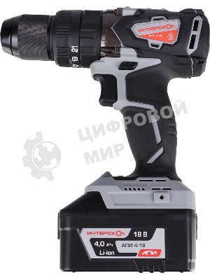 Дрель-шуруповерт ИНТЕРСКОЛ ДАУ-13/18В, 18 В, 4 Ач, 60 Нм, бесщеточный, ударный