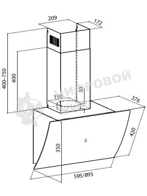 Вытяжка каминная Lex Plaza GS 600 BL черный управление: сенсорное (1 мотор)