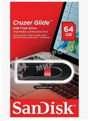 Флешка USB Sandisk 64Gb Cruzer Glide SDCZ60-064G-B35 USB 2.0 черный/красный
