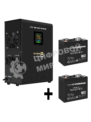 Комплект источника бесперебойного питания Exegate EX296002RUS + батарея 55Aч EX285667RUS 2шт (инвертор, синус, для котла, настенный) ExeGate FineSine SX-2500.LCD.AVR.2SH <2500VA/1800W, чистая синусоида, цветной LCD-дисплей, AVR, 2*Schuko, линейно-интерактивный, крепление настенное/универсальное, черный> + батарея ExeGate DTM 1255 (12В, 55А·ч) 2шт